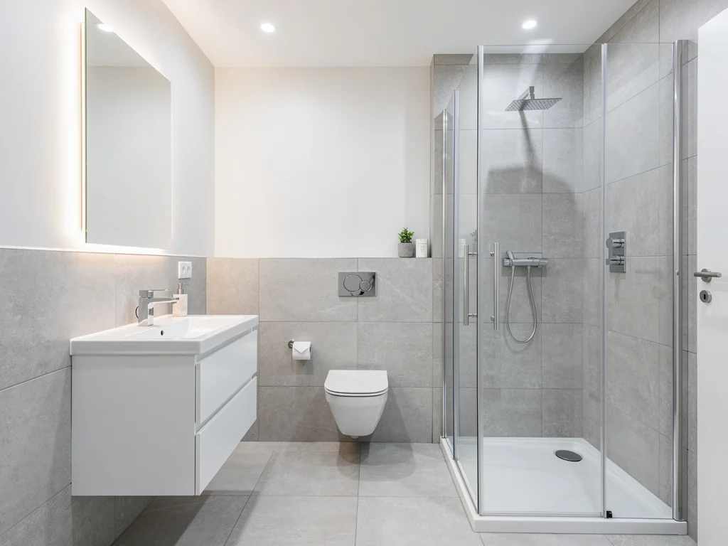 Petite salle de bain optimisée, lumineuse et refaite du sol au plafond